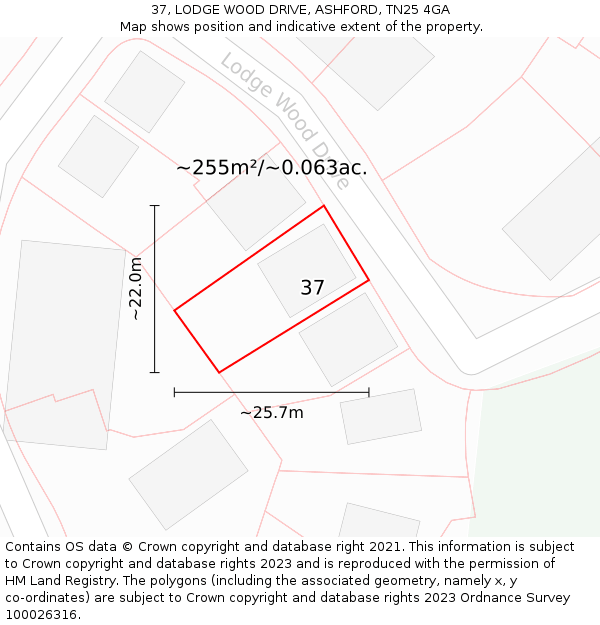 37, LODGE WOOD DRIVE, ASHFORD, TN25 4GA: Plot and title map