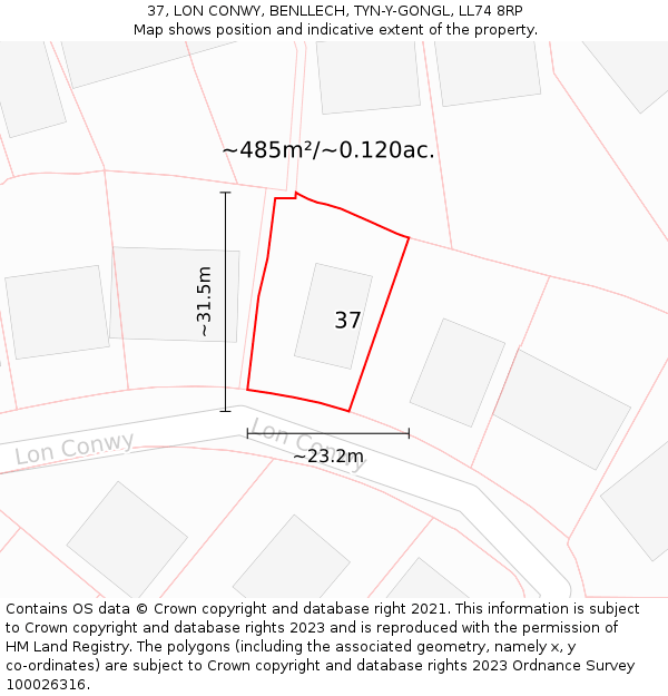 37, LON CONWY, BENLLECH, TYN-Y-GONGL, LL74 8RP: Plot and title map