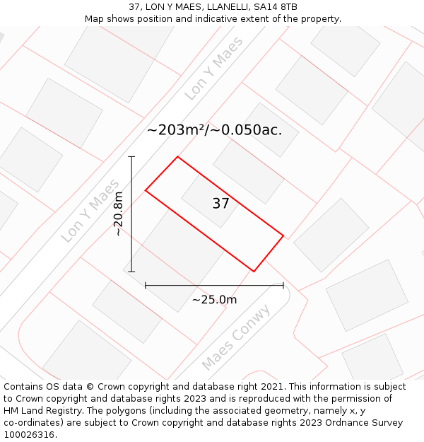 37, LON Y MAES, LLANELLI, SA14 8TB: Plot and title map