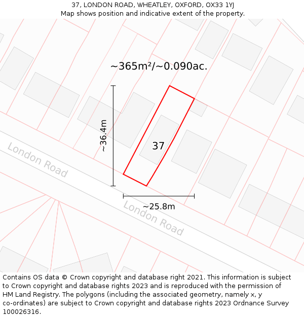 37, LONDON ROAD, WHEATLEY, OXFORD, OX33 1YJ: Plot and title map