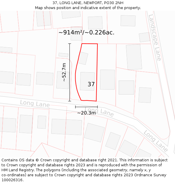 37, LONG LANE, NEWPORT, PO30 2NH: Plot and title map