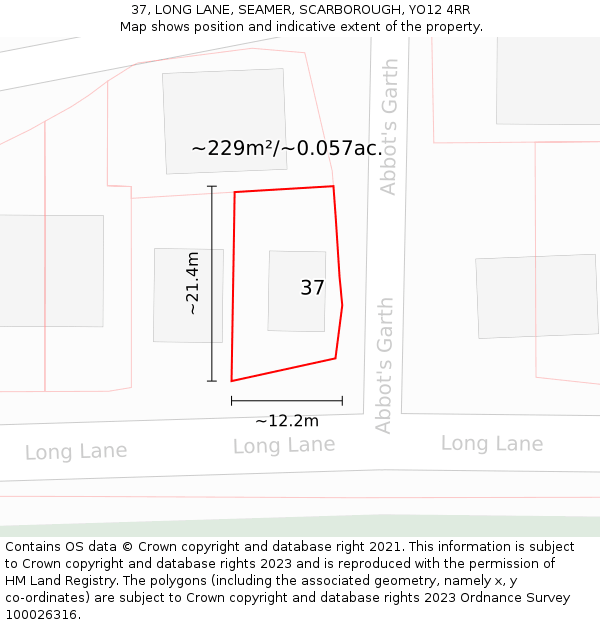 37, LONG LANE, SEAMER, SCARBOROUGH, YO12 4RR: Plot and title map