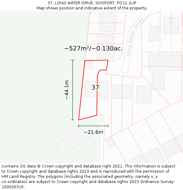 37, LONG WATER DRIVE, GOSPORT, PO12 2UP: Plot and title map