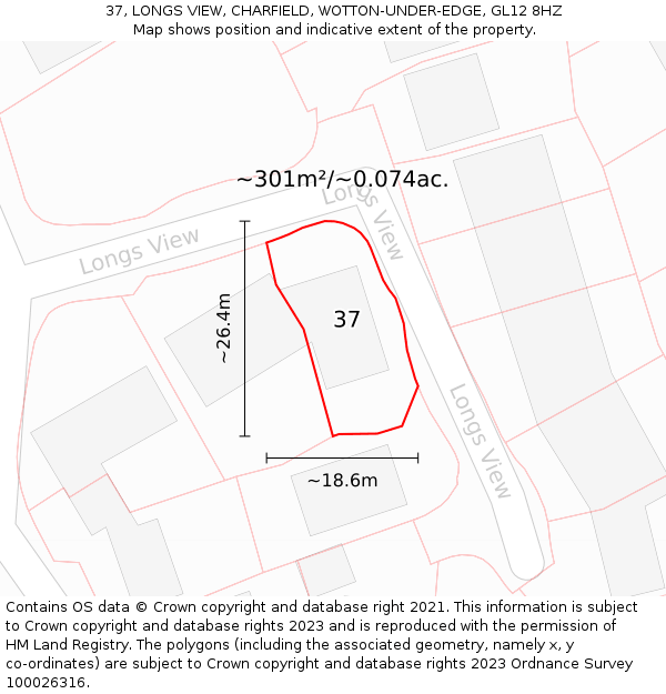 37, LONGS VIEW, CHARFIELD, WOTTON-UNDER-EDGE, GL12 8HZ: Plot and title map