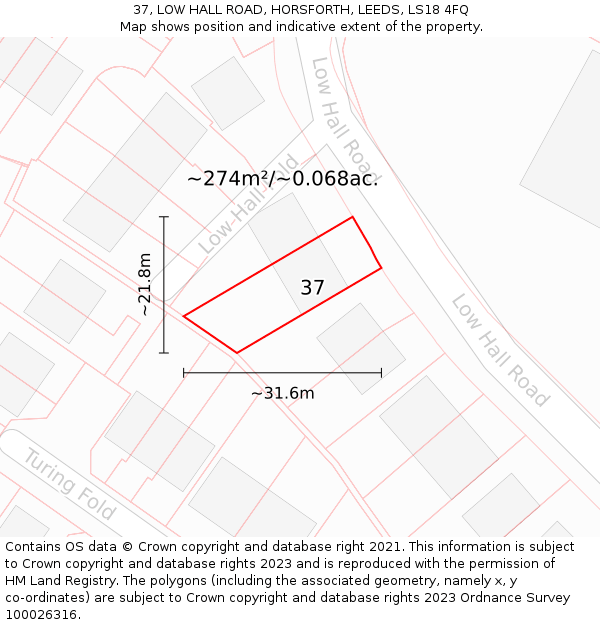 37, LOW HALL ROAD, HORSFORTH, LEEDS, LS18 4FQ: Plot and title map