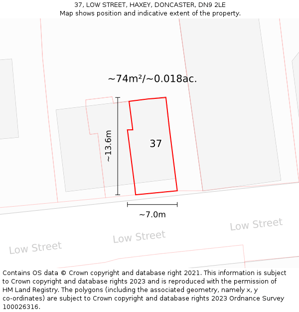 37, LOW STREET, HAXEY, DONCASTER, DN9 2LE: Plot and title map