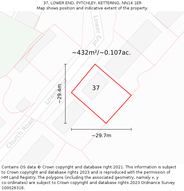 37, LOWER END, PYTCHLEY, KETTERING, NN14 1ER: Plot and title map