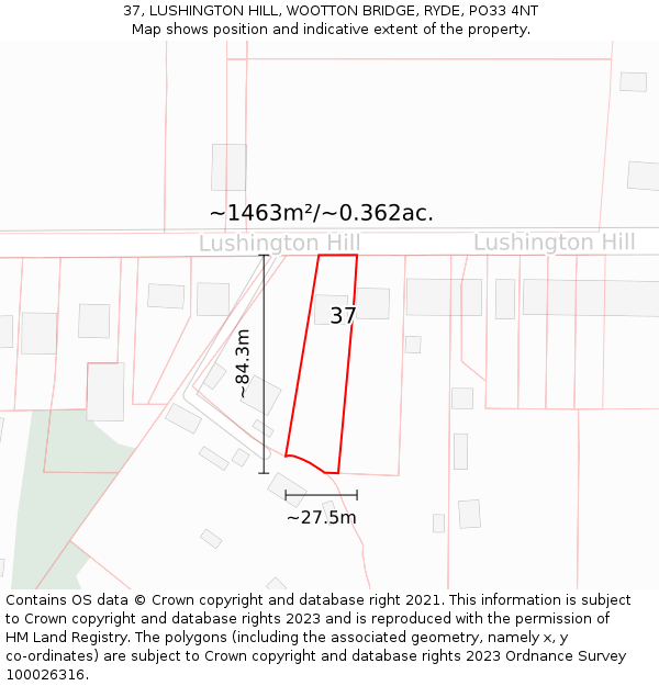 37, LUSHINGTON HILL, WOOTTON BRIDGE, RYDE, PO33 4NT: Plot and title map