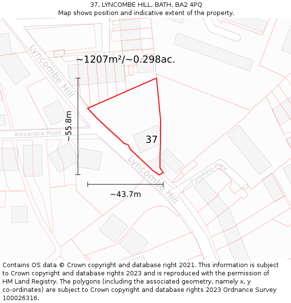 37, LYNCOMBE HILL, BATH, BA2 4PQ: Plot and title map