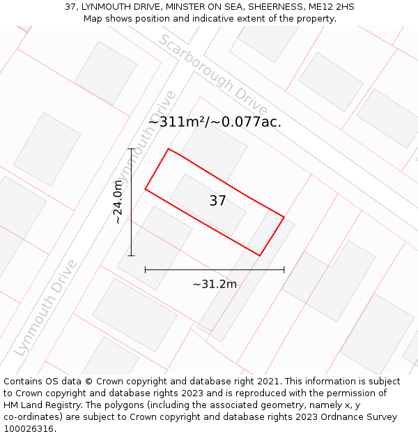 37, LYNMOUTH DRIVE, MINSTER ON SEA, SHEERNESS, ME12 2HS: Plot and title map