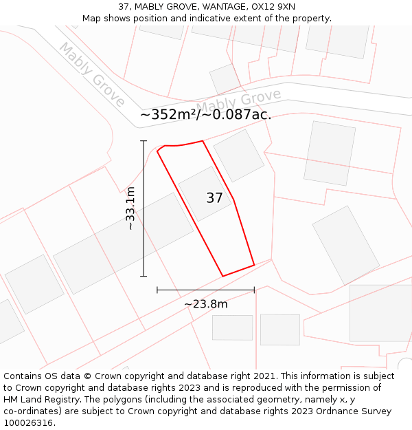 37, MABLY GROVE, WANTAGE, OX12 9XN: Plot and title map
