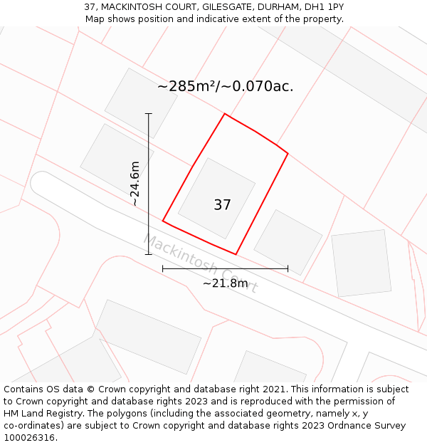 37, MACKINTOSH COURT, GILESGATE, DURHAM, DH1 1PY: Plot and title map