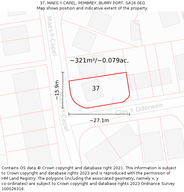 37, MAES Y CAPEL, PEMBREY, BURRY PORT, SA16 0EG: Plot and title map