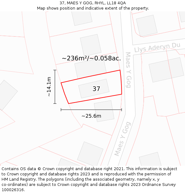 37, MAES Y GOG, RHYL, LL18 4QA: Plot and title map