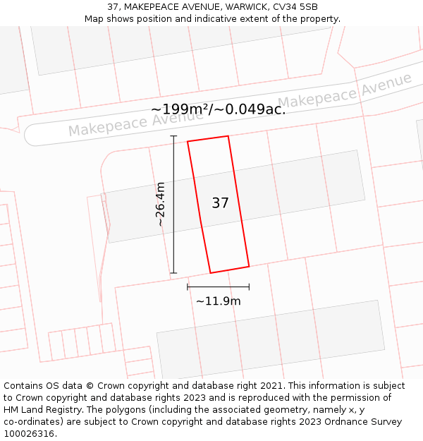 37, MAKEPEACE AVENUE, WARWICK, CV34 5SB: Plot and title map