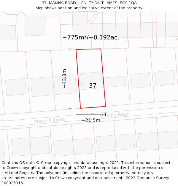 37, MAKINS ROAD, HENLEY-ON-THAMES, RG9 1QA: Plot and title map