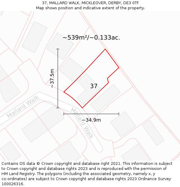 37, MALLARD WALK, MICKLEOVER, DERBY, DE3 0TF: Plot and title map