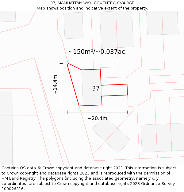 37, MANHATTAN WAY, COVENTRY, CV4 9GE: Plot and title map