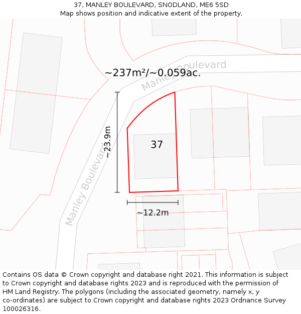 37, MANLEY BOULEVARD, SNODLAND, ME6 5SD: Plot and title map