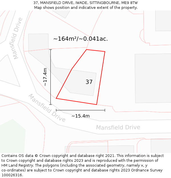 37, MANSFIELD DRIVE, IWADE, SITTINGBOURNE, ME9 8TW: Plot and title map