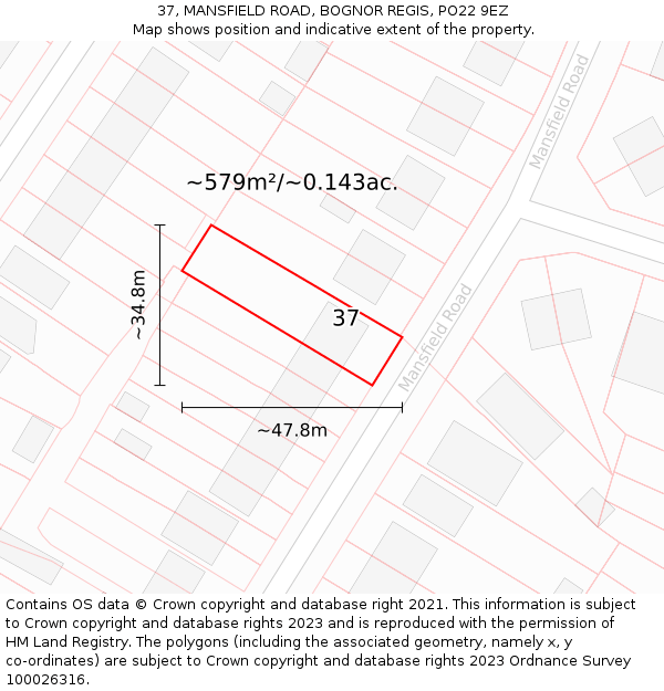 37, MANSFIELD ROAD, BOGNOR REGIS, PO22 9EZ: Plot and title map