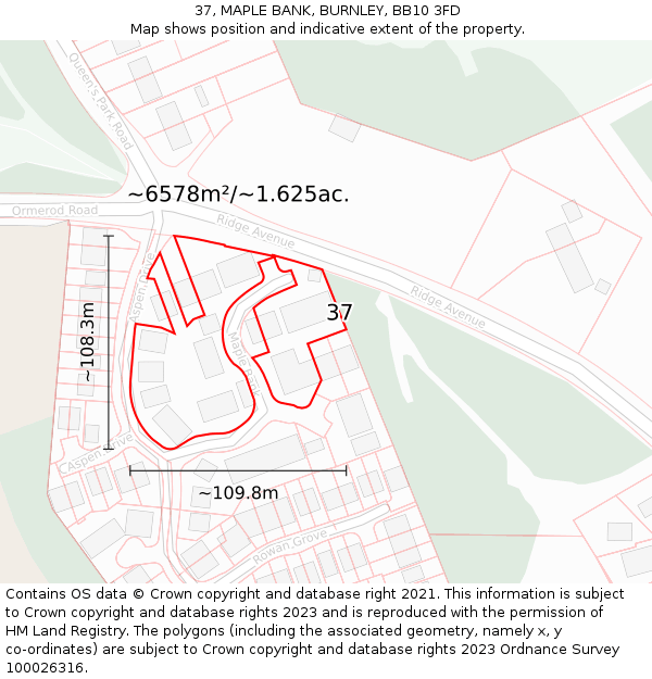 37, MAPLE BANK, BURNLEY, BB10 3FD: Plot and title map