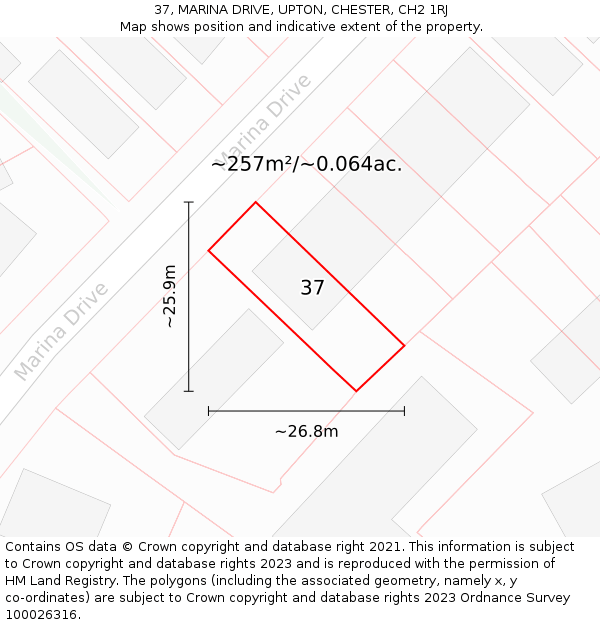 37, MARINA DRIVE, UPTON, CHESTER, CH2 1RJ: Plot and title map