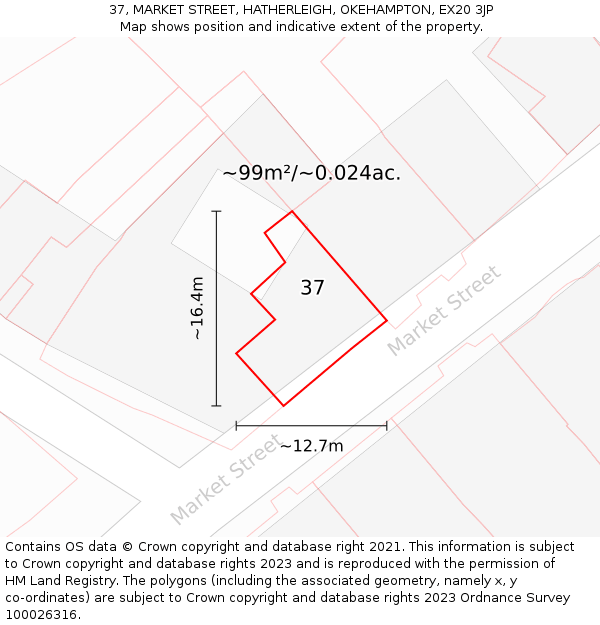 37, MARKET STREET, HATHERLEIGH, OKEHAMPTON, EX20 3JP: Plot and title map