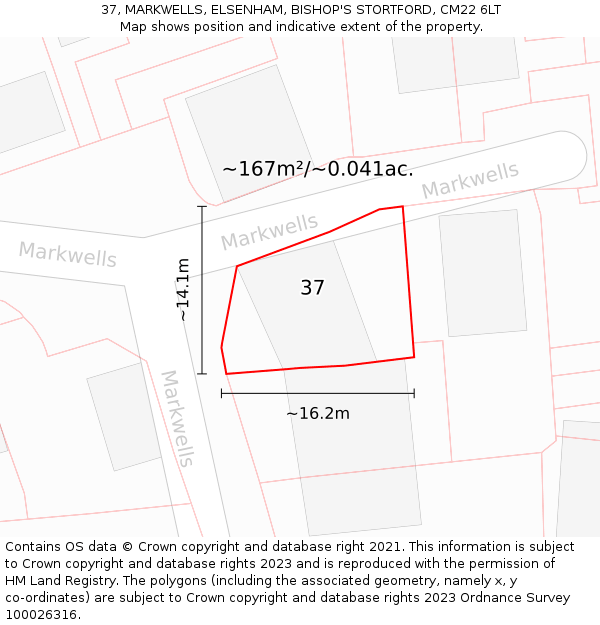 37, MARKWELLS, ELSENHAM, BISHOP'S STORTFORD, CM22 6LT: Plot and title map