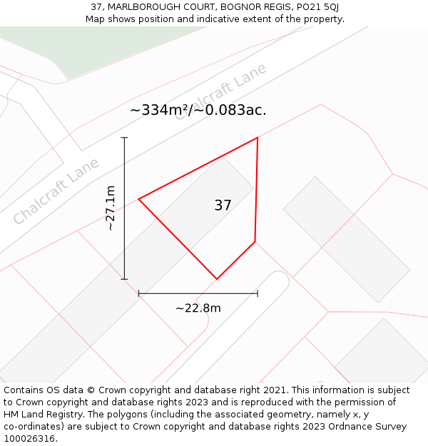 37, MARLBOROUGH COURT, BOGNOR REGIS, PO21 5QJ: Plot and title map