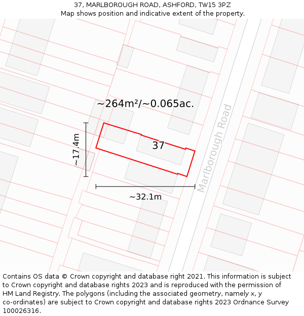 37, MARLBOROUGH ROAD, ASHFORD, TW15 3PZ: Plot and title map