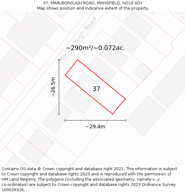 37, MARLBOROUGH ROAD, MANSFIELD, NG19 6DY: Plot and title map