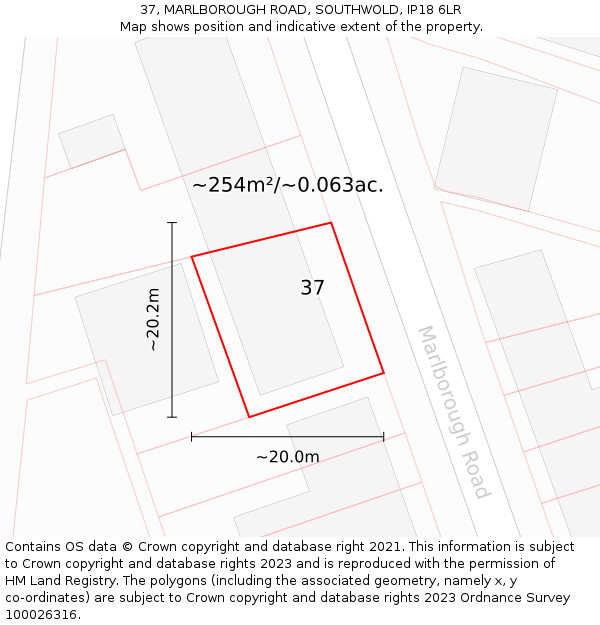 37, MARLBOROUGH ROAD, SOUTHWOLD, IP18 6LR: Plot and title map