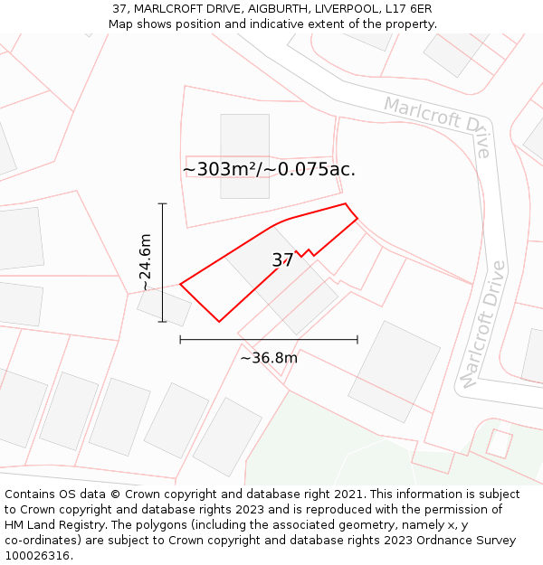 37, MARLCROFT DRIVE, AIGBURTH, LIVERPOOL, L17 6ER: Plot and title map