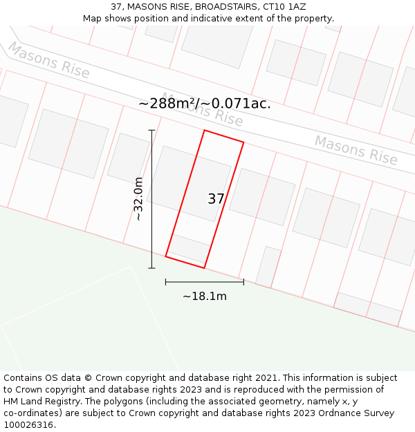 37, MASONS RISE, BROADSTAIRS, CT10 1AZ: Plot and title map