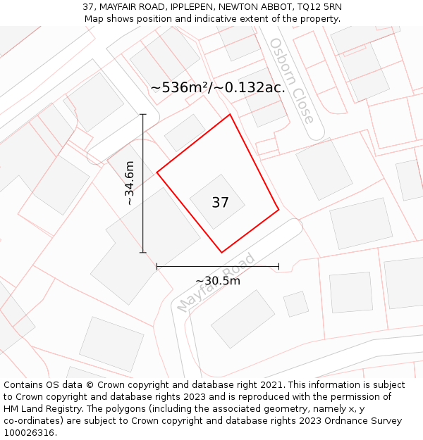 37, MAYFAIR ROAD, IPPLEPEN, NEWTON ABBOT, TQ12 5RN: Plot and title map