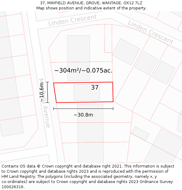 37, MAYFIELD AVENUE, GROVE, WANTAGE, OX12 7LZ: Plot and title map