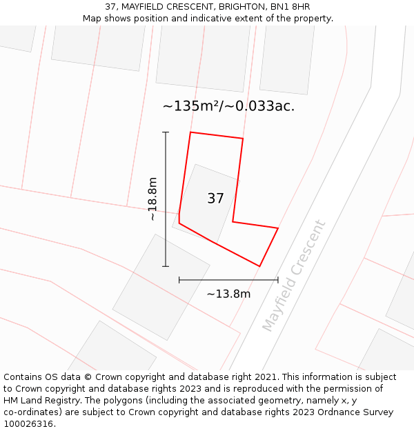 37, MAYFIELD CRESCENT, BRIGHTON, BN1 8HR: Plot and title map