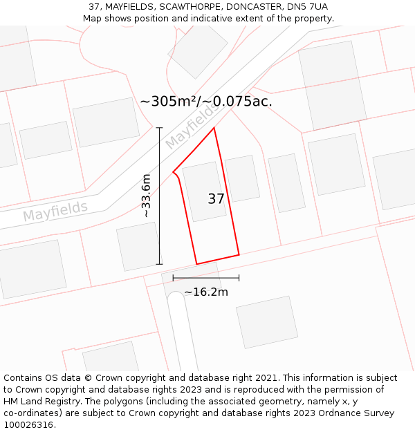 37, MAYFIELDS, SCAWTHORPE, DONCASTER, DN5 7UA: Plot and title map