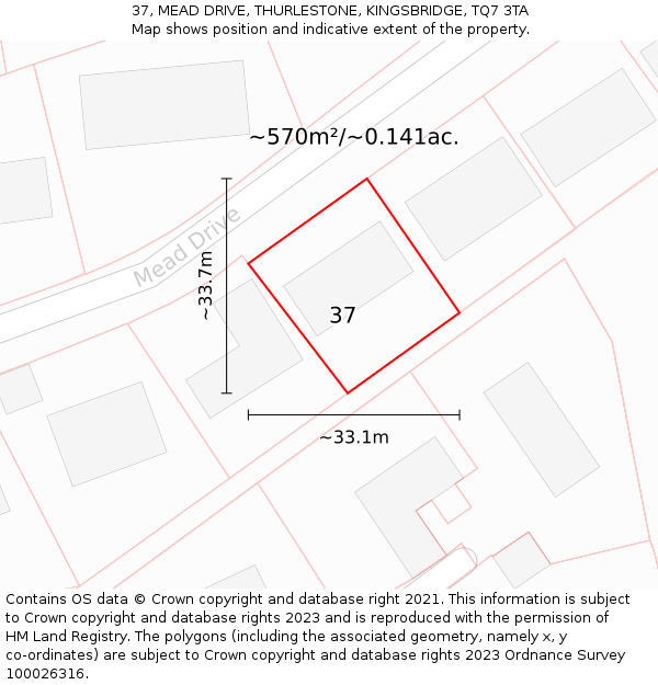 37, MEAD DRIVE, THURLESTONE, KINGSBRIDGE, TQ7 3TA: Plot and title map