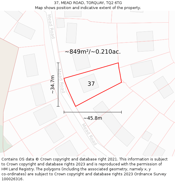 37, MEAD ROAD, TORQUAY, TQ2 6TG: Plot and title map