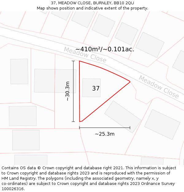 37, MEADOW CLOSE, BURNLEY, BB10 2QU: Plot and title map