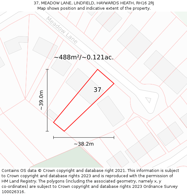 37, MEADOW LANE, LINDFIELD, HAYWARDS HEATH, RH16 2RJ: Plot and title map