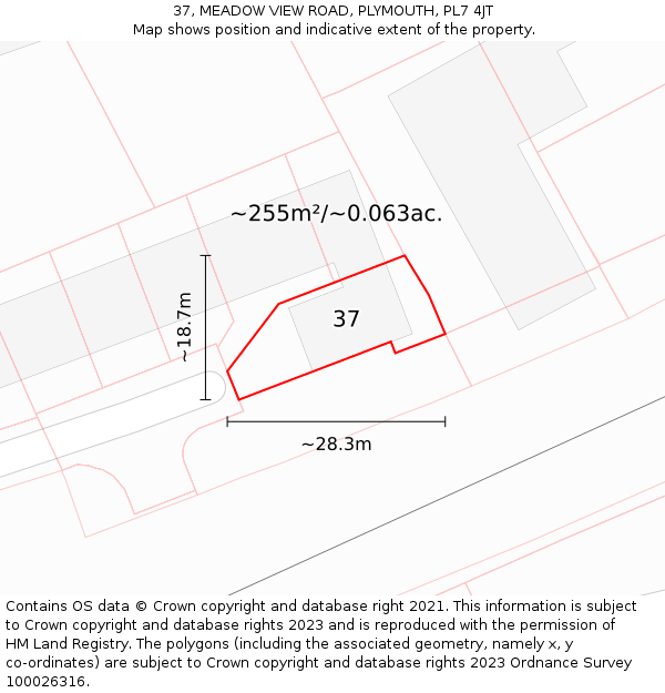 37, MEADOW VIEW ROAD, PLYMOUTH, PL7 4JT: Plot and title map