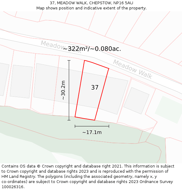 37, MEADOW WALK, CHEPSTOW, NP16 5AU: Plot and title map