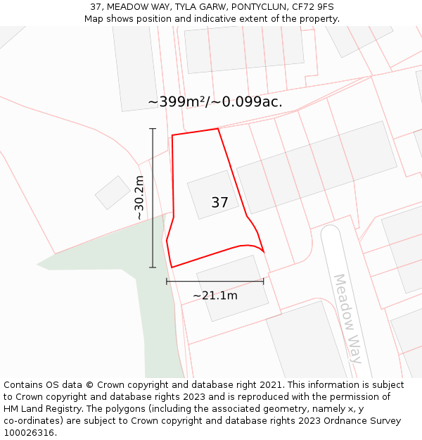 37, MEADOW WAY, TYLA GARW, PONTYCLUN, CF72 9FS: Plot and title map