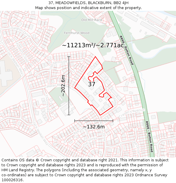 37, MEADOWFIELDS, BLACKBURN, BB2 4JH: Plot and title map