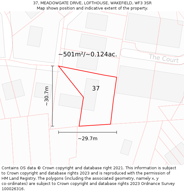 37, MEADOWGATE DRIVE, LOFTHOUSE, WAKEFIELD, WF3 3SR: Plot and title map