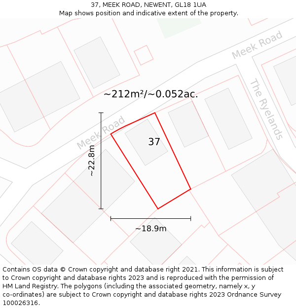 37, MEEK ROAD, NEWENT, GL18 1UA: Plot and title map