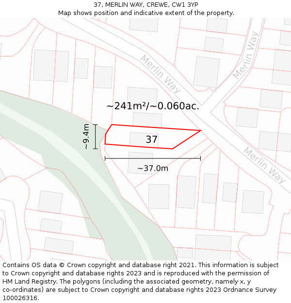 37, MERLIN WAY, CREWE, CW1 3YP: Plot and title map